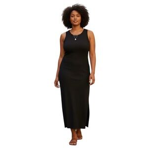 On 34th Trendy Plus Size Rib-Knit Midi Tank Dress Stretchy, Black, Size 3X